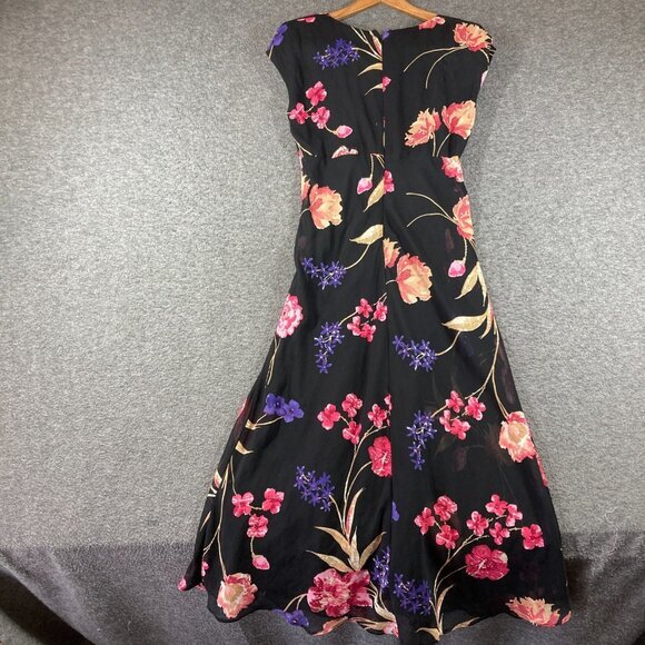 Chaps Fit 'n' Flare‎ Maxi Dress Womens 10 Black Floral Flowy - Picture 6 of 8